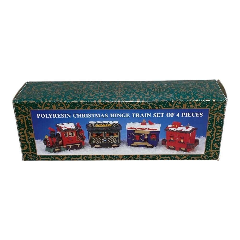 Vintage Caffco Poly Resin Christmas Hinge Train Set 4 Piece Santa Animals